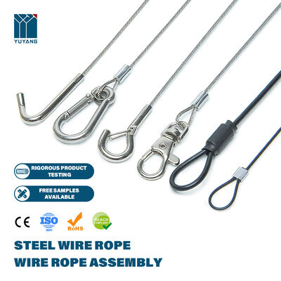 Nylon Coated Wire Rope Assembly With Metal Eyelet Terminals Loop Eye Splice Custom Steel Wire Rope Fittings