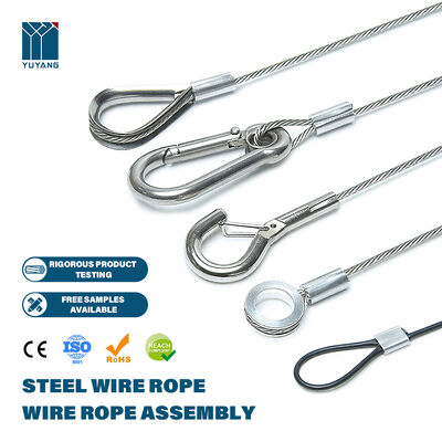 Galvanized Custom Steel Wire Rope Assembly with Eyelet Hooks Carabiners Terminals-AiSi Standard 1-6mm Diameter 1*19 Construction