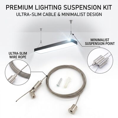 Universal Hanging Kit 2m Steel Cable Ceiling Canopy 2 Sets Adjustable Height Linear Track Panel Batten LED Lights