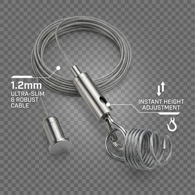 1.2mm Slim Steel Wire Rope Cable Suspension Kit Acoustic Panel Hanging Set with Adjustable Hook Gripper