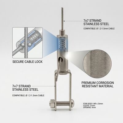 Heavy Duty Fork Gripper Acoustic Wall Panel Kit 2mm Steel Wire Rope 10m Custom Length Hanging Set