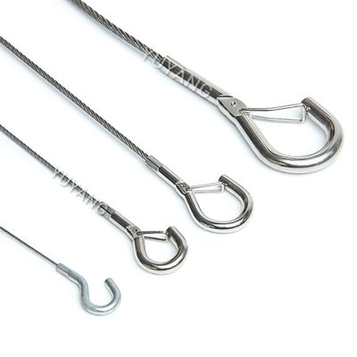 Stainless Steel Safety Wire Rope Sling Lanyard with Double Snap Hook Ends