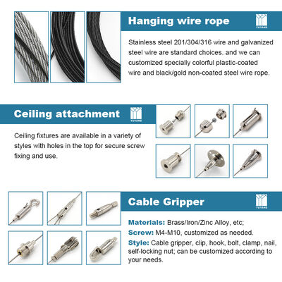High-End Matte Black Steel Wire Hanging Kit Lighting Adjustable Cable Gripper Ceiling Cable Suspension Kit