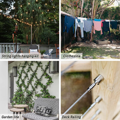 Stainless Steel Wire with Thimble Hanging Wire Kit Apply to String Lights Cable Suspension Kit Hanging Wire