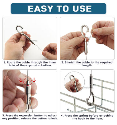 Adjustable Size Picture Hanging Kit with Cable Gripper and Hook - Suspension Cable Grippers for Art and Frames