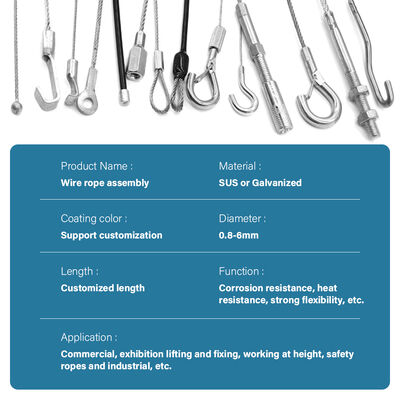 Wire Rope Assembly With Metal Eyelet Terminals Steel Cable with Hook Loop Splice Custom Steel Wire Rope Fittings