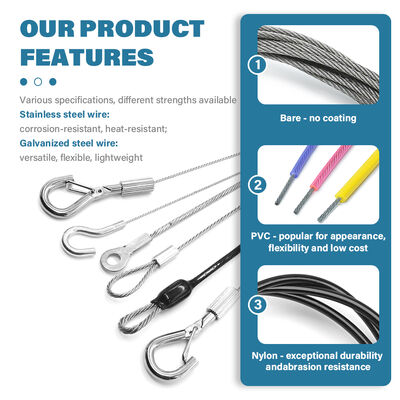 PVC Coated Galvanized Steel Wire Cable with Swaged End and Ring Eye Wire Rope Eye Terminals Wire Rope Assembly