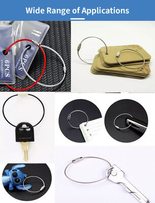 Customized colored Stainless Steel Cable Key Ring Loop Wire Holder Cable Loop Screw Lock Rope Wire Key Chains