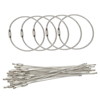 Stainless Steel Cable Key Ring Colorful-Coated Cable Loop with Screw Lock Welded and Cut Rope Wire Key Chains AISI Standard