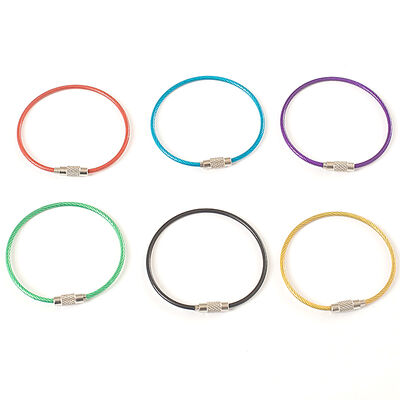 Stainless Steel Cable Key Ring Colorful-Coated Cable Loop with Screw Lock Welded and Cut Rope Wire Key Chains AISI Standard
