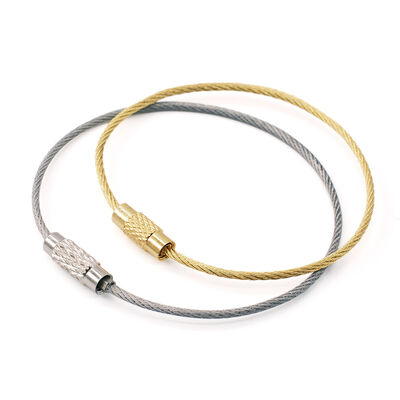 Stainless Steel Cable Key Ring Silver Gold Wire Loop Key Chains Safety Cable Hanging Luggage Tag Accessories AiSi Welding