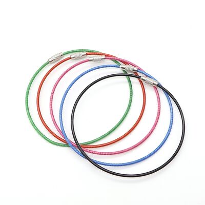 Colorful PVC Coated Stainless Steel Cable Key Ring Wire Key Chains Safety Cable Key Ring Loop Holder