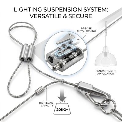 30*30mm Dual Loop Cable Gripper 7x7 Wire Rope 3.0mm Self Locking Looping Gripper LED Lighting Suspension Kit