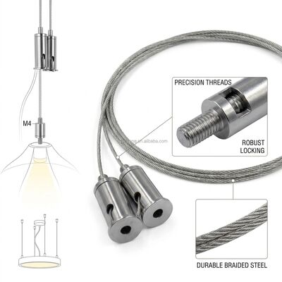 Adjustable Stainless Steel Suspension Cable Kit 2.0mm Wire Rope Gripper System for Chandelier Ceiling Light Fixtures