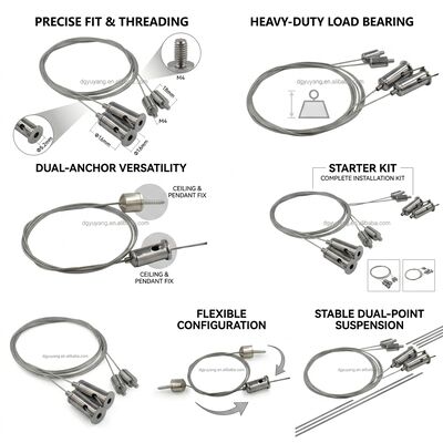 Aircraft Wire Rope Hanging Kit 1.5mm 304 Stainless Steel Cable Gripper System for Linear LED Lighting Suspension