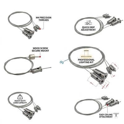 Adjustable Stainless Steel Suspension Cable Kit 2.0mm Wire Rope Gripper System for Chandelier Ceiling Light Fixtures