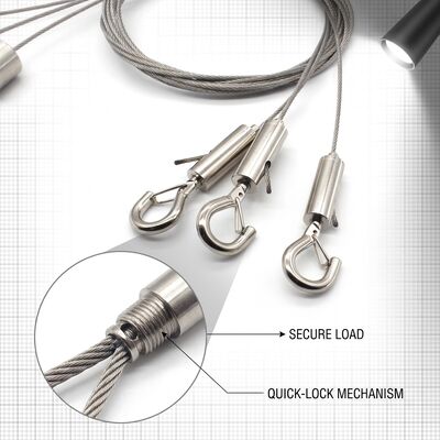 Adjustable Stainless Steel Wire Rope Hanging System with Brass Snap Hooks for Pendant & Track Lighting