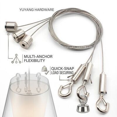 Ceiling Mounting LED Panel Suspension Kit 1.5mm Stainless Steel Wire Rope Adjustable Hanging System
