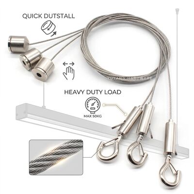 Adjustable Stainless Steel Wire Rope Hanging System with Brass Snap Hooks for Pendant & Track Lighting