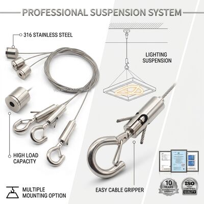 Adjustable Stainless Steel Wire Rope Hanging System with Brass Snap Hooks for Pendant & Track Lighting