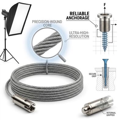 Adjustable Side Exit Cable Gripper Black Coated Steel Wire Rope 1.5mm for Light Box Retail Signage Hanging
