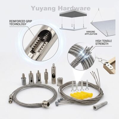 Universal Hanging Kit 2m Steel Cable Ceiling Canopy 2 Sets Adjustable Height Linear Track Panel Batten LED Lights