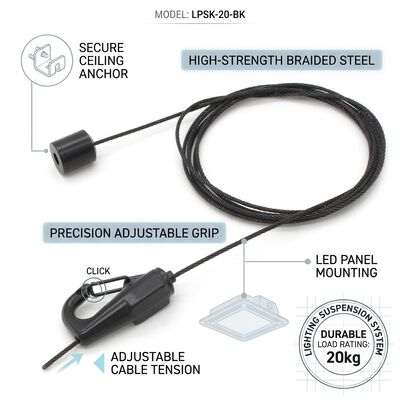 LED Lighting Suspension Cable Gripper Kit 120kg Alloy Steel Tool-Free Pendant Light Ceiling Hanging Set