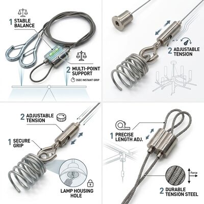 LED Lighting Suspension Cable Gripper Kit 120kg Alloy Steel Tool-Free Pendant Light Ceiling Hanging Set