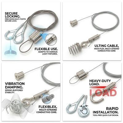 LED Lighting Suspension Cable Gripper Kit 120kg Alloy Steel Tool-Free Pendant Light Ceiling Hanging Set