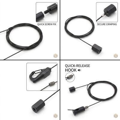 Art Display Suspension Cable Gripper Kit 60kg Museum Grade Steel Adjustable Picture Gallery Hanging Set