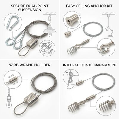 Retail Display Cable Gripper Suspension Kit 90kg Alloy Steel Quick-Lock Shop Shelving Signage Hanging Set