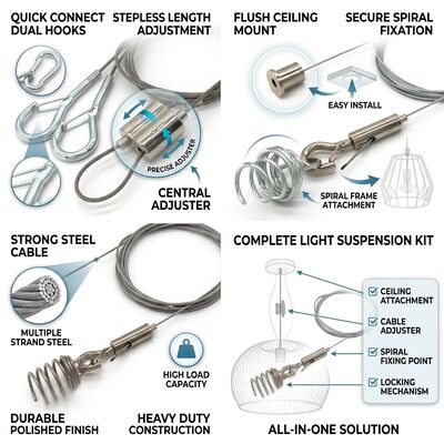 Chandelier Suspension Cable Gripper Kit 180kg Alloy Steel Anti-Tilt Leveling Decorative Ceiling Hanging Set