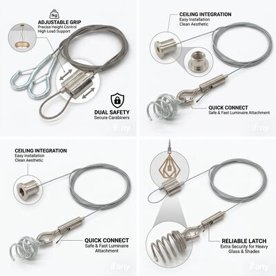 Acoustic Panel Suspension Cable Gripper Kit 130kg Steel Alloy Silent Lock Theater Ceiling Hanging Set