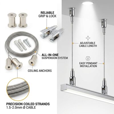 Retail Display Cable Gripper Suspension Kit 90kg Alloy Steel Quick-Lock Shop Shelving Signage Hanging Set