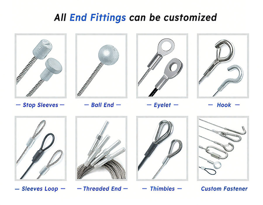 Stainless Steel Safety Wire Rope Sling Lanyard with Double Snap Hook Ends
