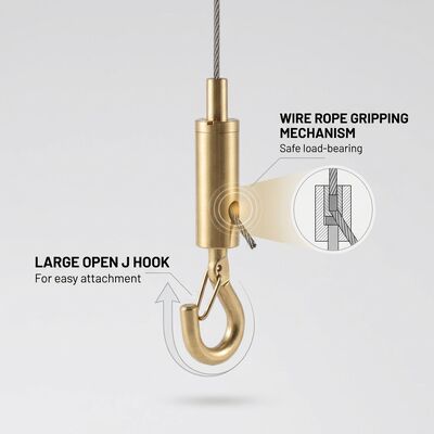 Large Open J Hook Cable Gripper Wire Rope Suspension Kit Hook Grippers for Ceiling Lighting Projects