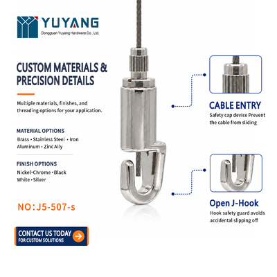 Nickel Plated Brass Suspension Clip Hook J5-1035-507-s, Adjustable Cable Support for 1.2mm - 1.5mm Wire Rope