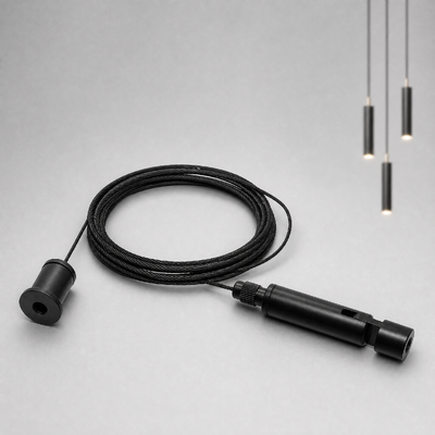 Black Vibration Absorbing Cable Suspension Kit with Damping Spring & Stainless Steel Wire Rope Gripper for LED Panel Light