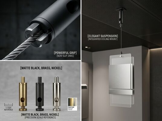 Matte Black Suspension Cable Gripper Wire Rope Clamp Ceiling Clip for Signage Display Hanging System