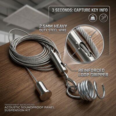 2.5mm Extra Heavy Duty Steel Wire Rope Cable Suspension Kit Acoustic Ceiling Hanging System with Hook Gripper