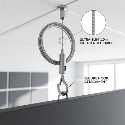 1.0mm Ultra Slim Steel Wire Rope Cable Suspension Kit Acoustic Board Hanging Set with Mini Hook Gripper