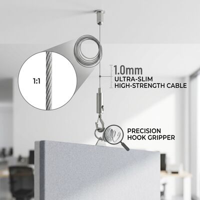 1.0mm Ultra Slim Steel Wire Rope Cable Suspension Kit Acoustic Board Hanging Set with Mini Hook Gripper