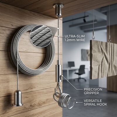 1.2mm Slim Steel Wire Rope Cable Suspension Kit Acoustic Panel Hanging Set with Adjustable Hook Gripper