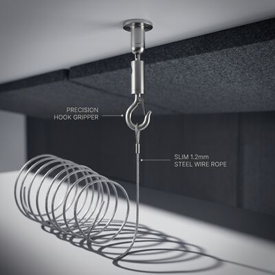 1.2mm Slim Steel Wire Rope Cable Suspension Kit Acoustic Panel Hanging Set with Adjustable Hook Gripper