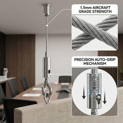1.5mm Steel Wire Rope Cable Suspension Kit Acoustic Wall Panel Ceiling Hanging Set with Adjustable Hook Gripper