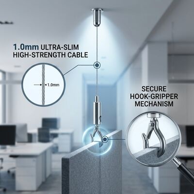 1.0mm Ultra Slim Steel Wire Rope Cable Suspension Kit Acoustic Board Hanging Set with Mini Hook Gripper