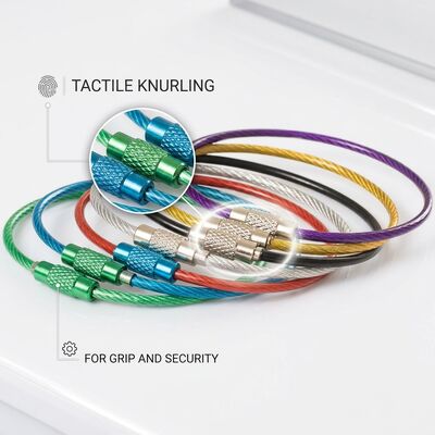 PVC Coated Cable Loop Key Ring 1.5mm Wire Rope Custom Length 10cm 30cm Keychain