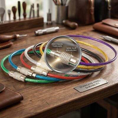Gift Tag Cable Loop Key Ring Coloured PVC Wire Rope 15cm 20cm Custom Logo Stainless