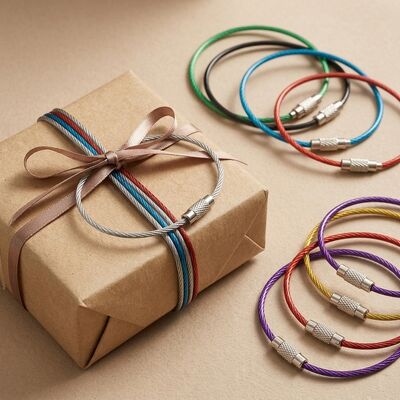 Gift Tag Cable Loop Key Ring Coloured PVC Wire Rope 15cm 20cm Custom Logo Stainless