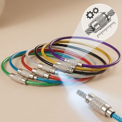 Screw Lock Wire Cable Key Ring 2mm Stainless Steel Loop Luggage Tag Holder Custom